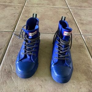 Hunter tie-up rain boots.